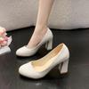Fashion New Women's Square Heels Office Shoes 2024 Patent Leather High Heel Pumps Women Round Toe Slip-On Autumn Shoes for Female