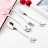 12pcs Stainless Steel Gold Leaf Coffee Spoon and Cake Fruit Forks Kitchen Accessory Wedding Party for Dessert, Salad, Appetizer, Spoon and Fork Set(6