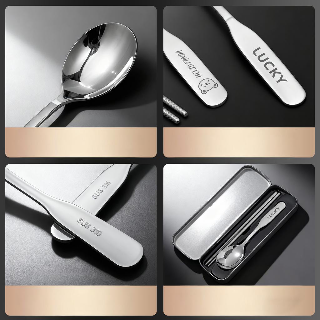 3pcs/set Outdoor Portable Dinnerware 316 Stainless Steel Chopsticks Spoons Set With Box Reusable Cute Flatware For Kids Students
