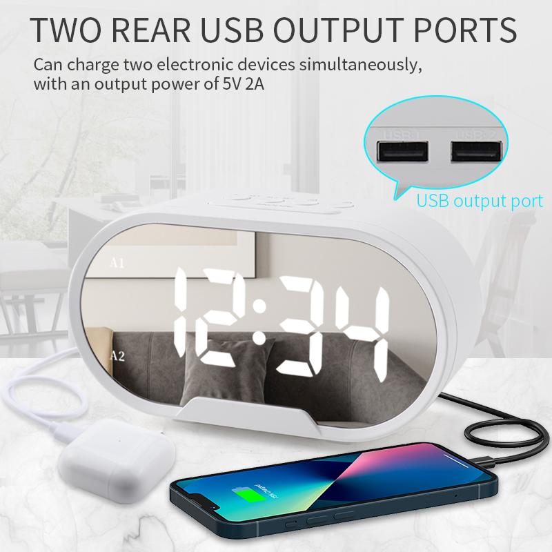 Digital Desktop Alarm Clock Led Mirror Alarm Clock USB Charging Decorations Clock for Home Bedroom Office Desk