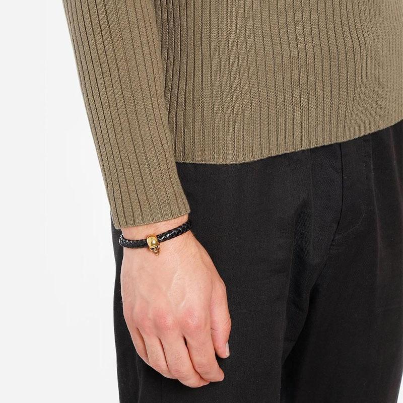 Alexander Mcqueen Металлический череп кожаный плетеный браслет мужские браслеты золото 554602-J16KG-1000