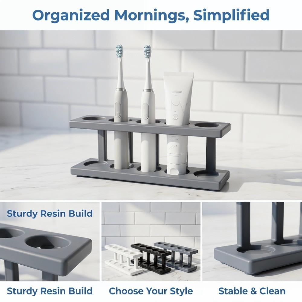 No Drilling Toothbrush Holder Multi-Slot Design Storage Rack Pencil Holder  Bathroom Countertop