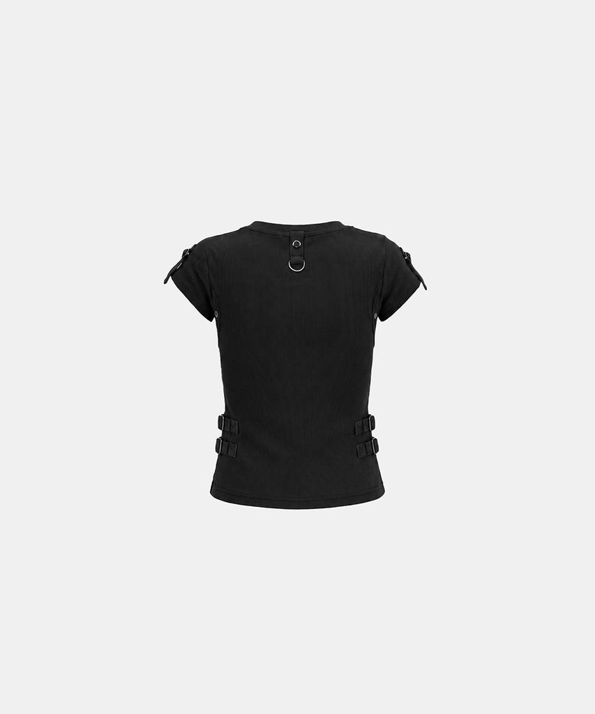 BADBLOOD Delta Utility Cotton Rib 1/2 Henley Neck T-Shirt - Black