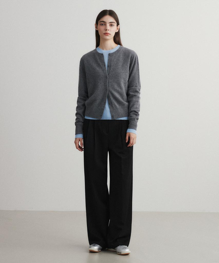 SUARE WOMEN Wool Double-Pleated Semi-Wide Slacks Black