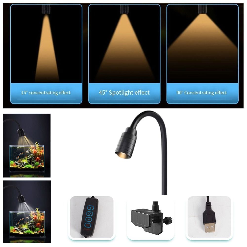 3W Mini Clip-on Aquarium Lamp Adjustable Zoom Adjustable Focus Spotlight  Home Decorations