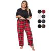 Women’s Plus Size Pajamas V-Neck Short Sleeve Shirts Leopard Plaid Long Pants 2 Pieces Sleeping Suits Oversized Home Clothing Casual Out Wear