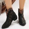 Classic Embroidered Western Boots Women 2024 Winter Retro Pointed Toe Women's Boots Comfortable Mid-heel Zipped Ankle Boots