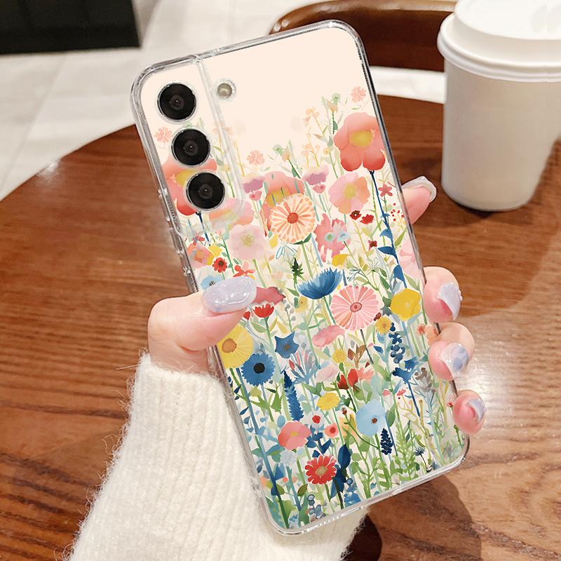 Пасторальный чехол с полевыми цветами для Samsung Galaxy S26 S25 Ultra S24 S23 S22 Plus S21 FE A54 A55 A16 A26 A36 A56 A17 A27 A37 A57 5G Прозрачный мягкий чехол