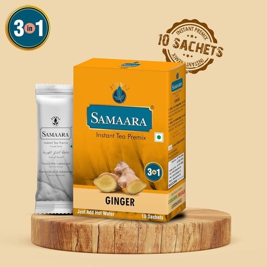 Samaara Instant Tea Premix Sachets | Lemongrass | Ginger Adrak | Flavoured Assam Black Tea Powder | 20 Sachets Box 300gm