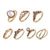7 Pcs Vintage Women Hollow Carving Lotus Flower Waterdrop Knuckle Midi Rings Set AVE