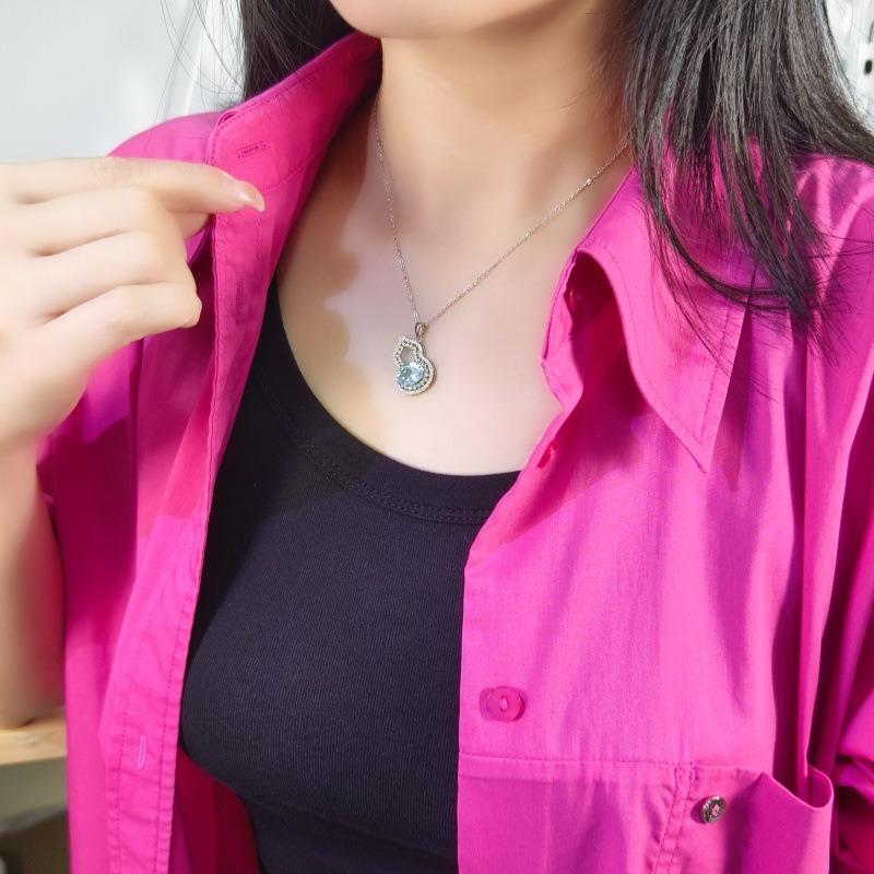 Women's S925 Sterling Silver Gourd Necklace Natural Crystal Topaz Garnet Clavicle Chain Jewelry Gift