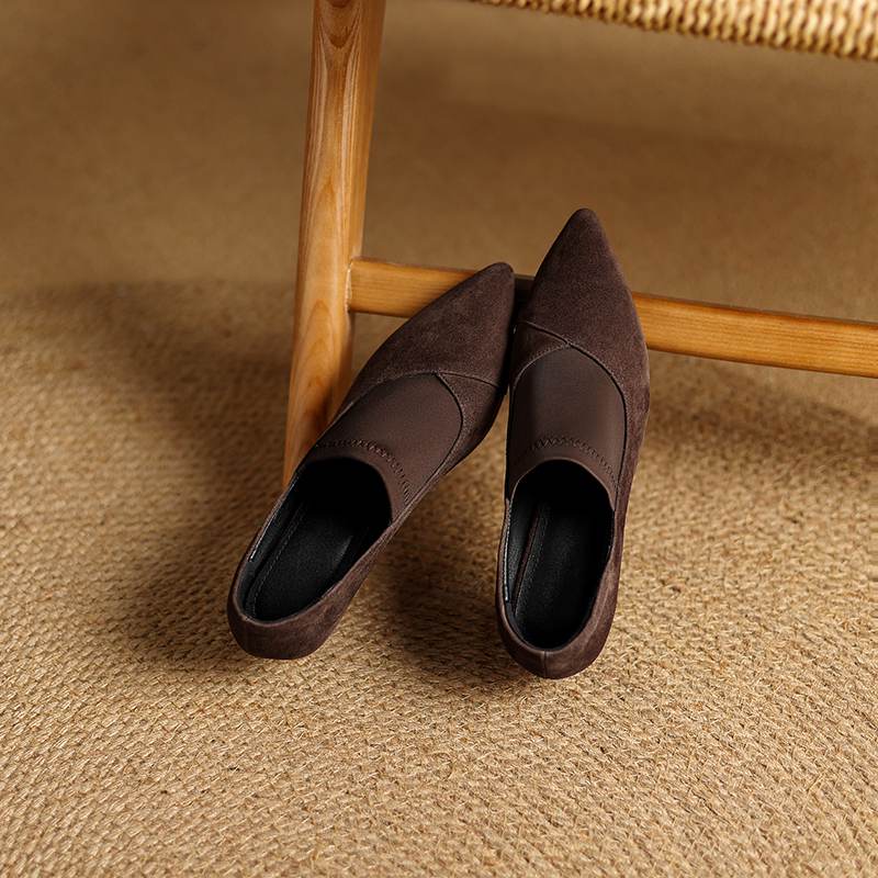 Krazing Pot Обувь из овчины замши Осень Зима Туфли Стилет Средний каблук Размер 43 Размер 42 Острый носок Глубокие лодочки