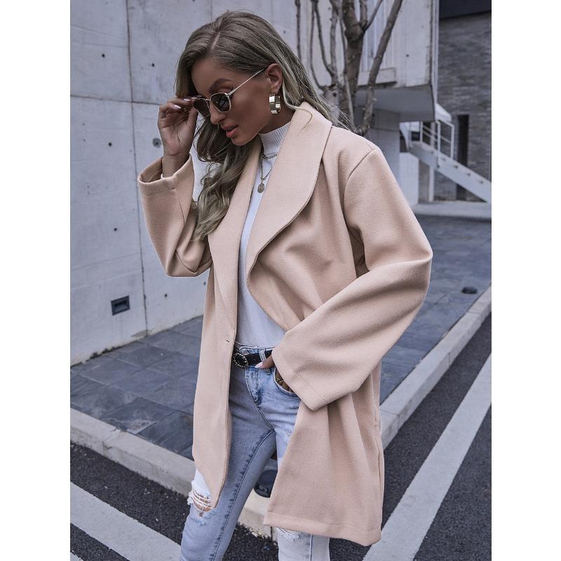 Женское осенне-зимнее пальто, модное длинное шерстяное пальто с лацканами для женщин