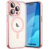Case for iPhone 15 Pro Max with Magnetic Circle and Camera Protection, Transparent Hard Case with Pink Outline