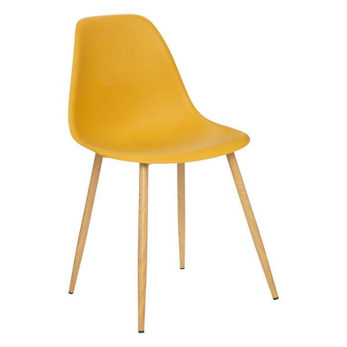 Chaise style scandinave "Ava" pieds métal imitation chêne Atmosphera - Ocre