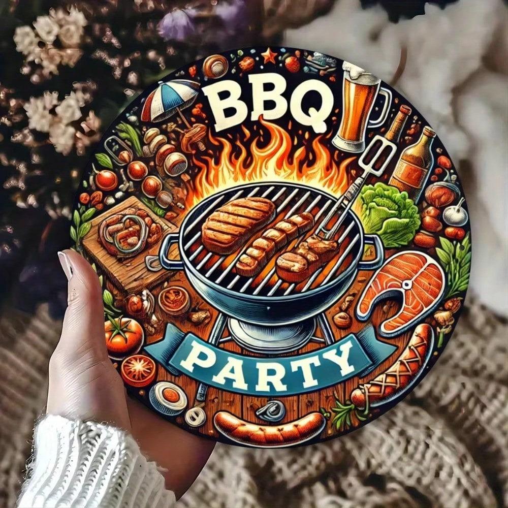 Винтажная металлическая табличка BBQ Grill Настенный декор Для мужской берлоги Гаража Паба