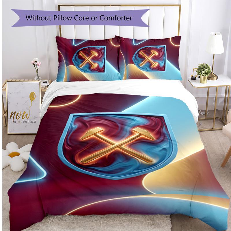 West Ham United Football Printed 3 Pieces Bedding Set, Comfortable Skin Friendly Bedroom Duvet Cover Set