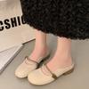 French Bag Head Half Slippers Women's Outer Wear 2025 New Spring Flat Bottom Pearl One Pedal Mary Jane Cool Slippers