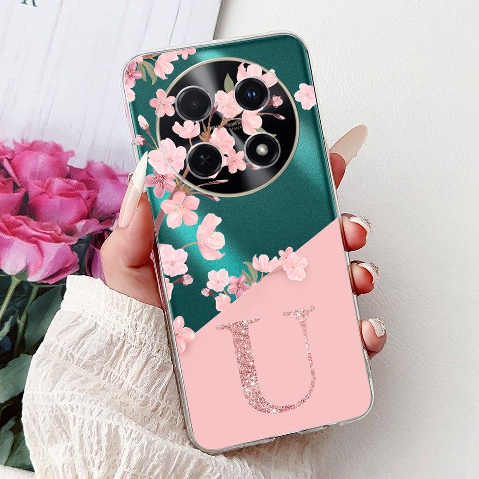 For Huawei Nova 12i Case Cover Clear Luxury A-Z Letter Flowers Soft Bumper Funda For Huawei Nova12i Phone Case CTR-AL20 CTR-L81
