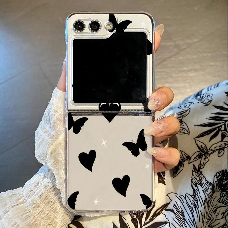 Little Love Heart Transparent Case For Samsung Galaxy Z Flip6 Flip5 Flip4 Folding Hard Phone Cover For Samsung Z Flip 6 5 4 3 5G