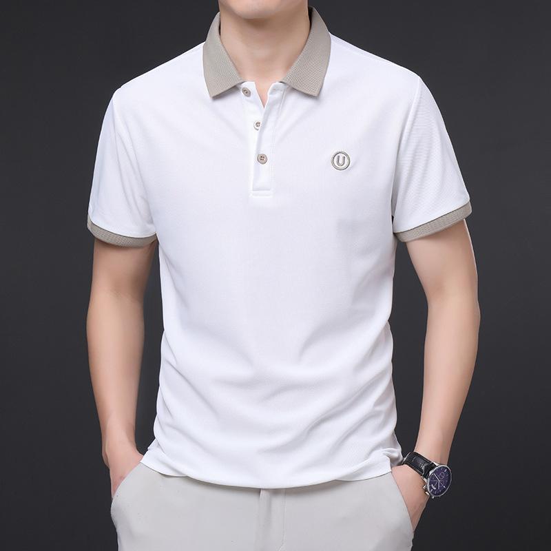 Мужская футболка с коротким рукавом, рубашка поло с лацканами, вышитая надпись, средний зеленый, деловой, повседневный, с коротким рукавом