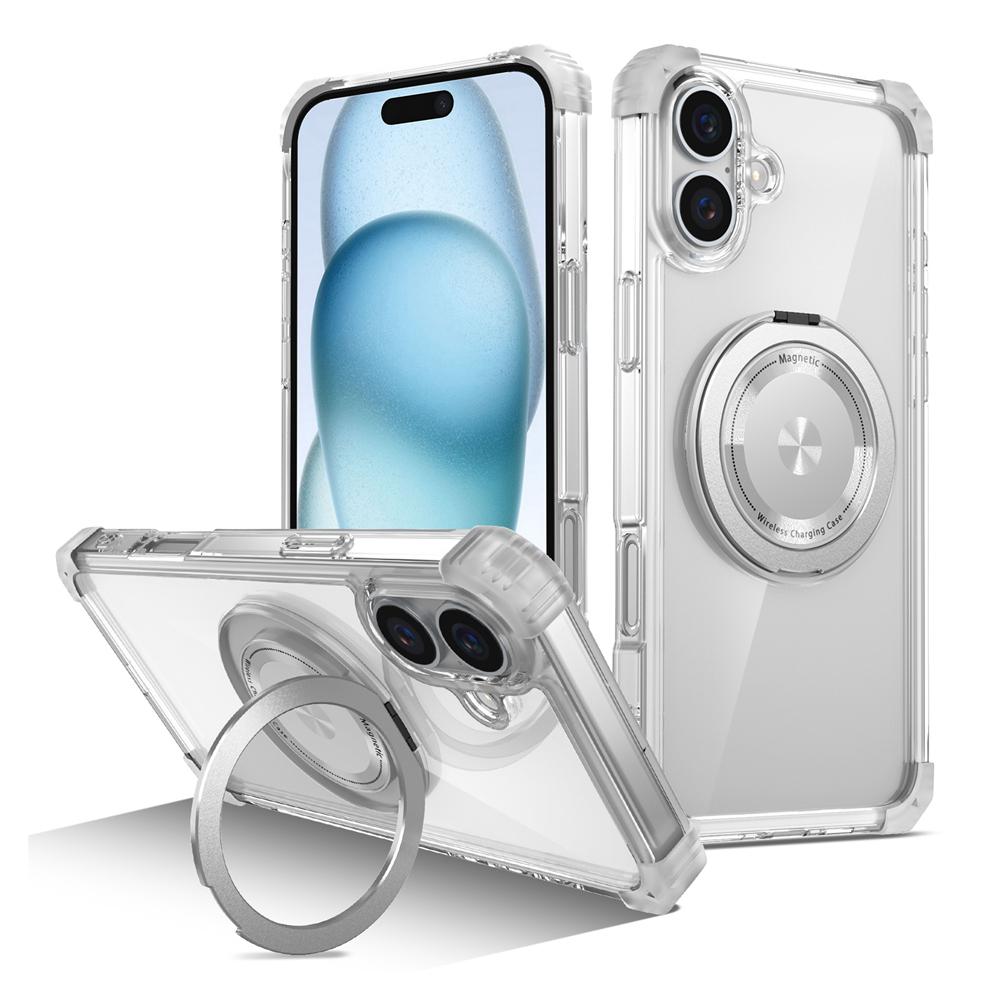 KEYSION Прозрачный противоударный чехол HD MagSafe для iPhone 16 Pro Max 16 Plus с вращающимся на 360 ° магнитным кольцом-подставкой для телефона