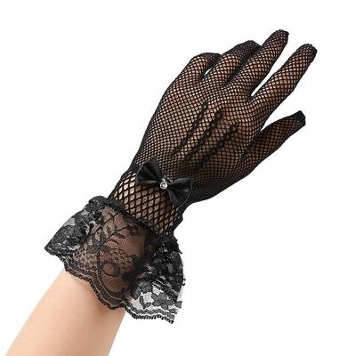 Сетчатые перчатки-сетка Новые кружевные эластичные перчатки для сценических выступлений Дышащие с дизайном в виде банта Перчатки для невесты Женские зимние перчатки