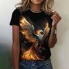 Phoenix Pattern T Shirt For Women Retro Gorgeous 3D Printed Short Sleeves Summer Leisure Tee Round Neck Tops T-Shirts Streetwear