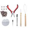 Hair Extensions Tool Kit Silicone Micro Rings Bead Wooden Handled Pulling Hook Needle Transparent