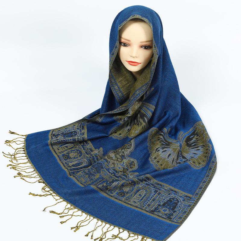 Ethnic Style Reversible Tassel Blanket Butterfly Print Pashmina Winter Warm Shawl Wrap Luxury Scarf Women Muslim Headscarf