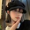Black Pleated Beret for Women Spring and Autumn Korean Version Versatile Face-showing Small Cloud Hat Retro Large Head Circumference Octagonal Hat