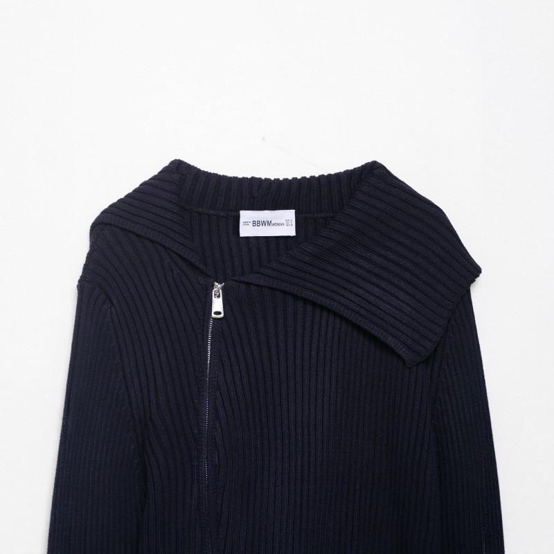 Zip-Up Rib Knit Fashion Cardigan Women Street Style 2025