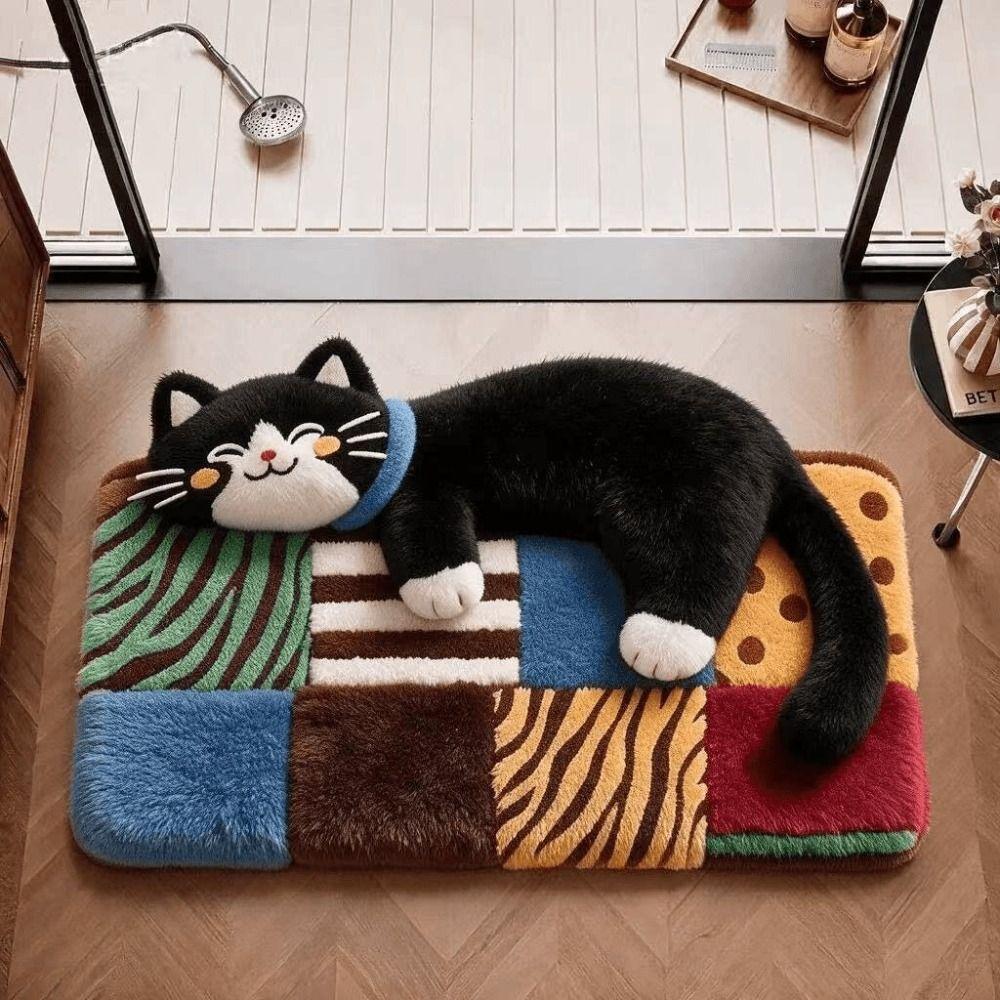 Non-Slip Cat Area Rug Pashmina Cartoon Carpet Soft Home Decor Carpet Bedrooms