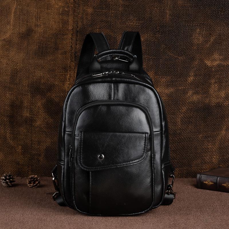 Johnature Retro Men Mini Backpack Genuine Leather Multifunctional Bag First Layer Cowhide Handmade Male Chest Bags