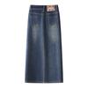 2024 New Women's High Waist Embroidered Denim Bodycon Midi Skirt with Front Slit for Spring & Autumn