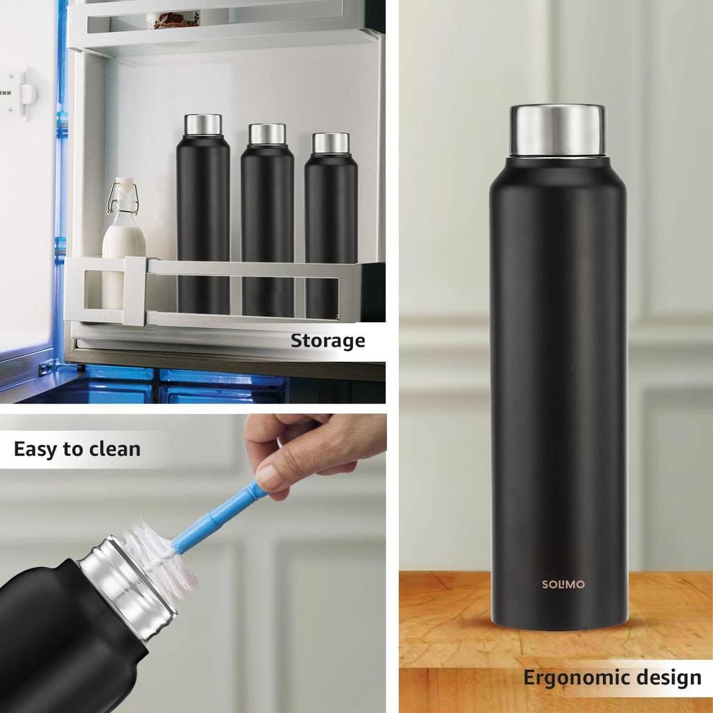 Stainless Steel Water Bottle | BIS-Approved | 900ml (Matte Black)