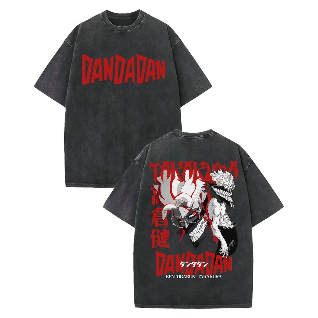 Винтажная выстиранная футболка Dandadan в стиле японского аниме для мужчин и женщин, Харадзюку, мультяшная, с коротким рукавом, модная, оверсайз
