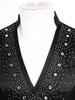 Mens Dance Leotard Glittery Rhinestones V Neck Design Long Sleeve Satin Patchwork Bodysuit