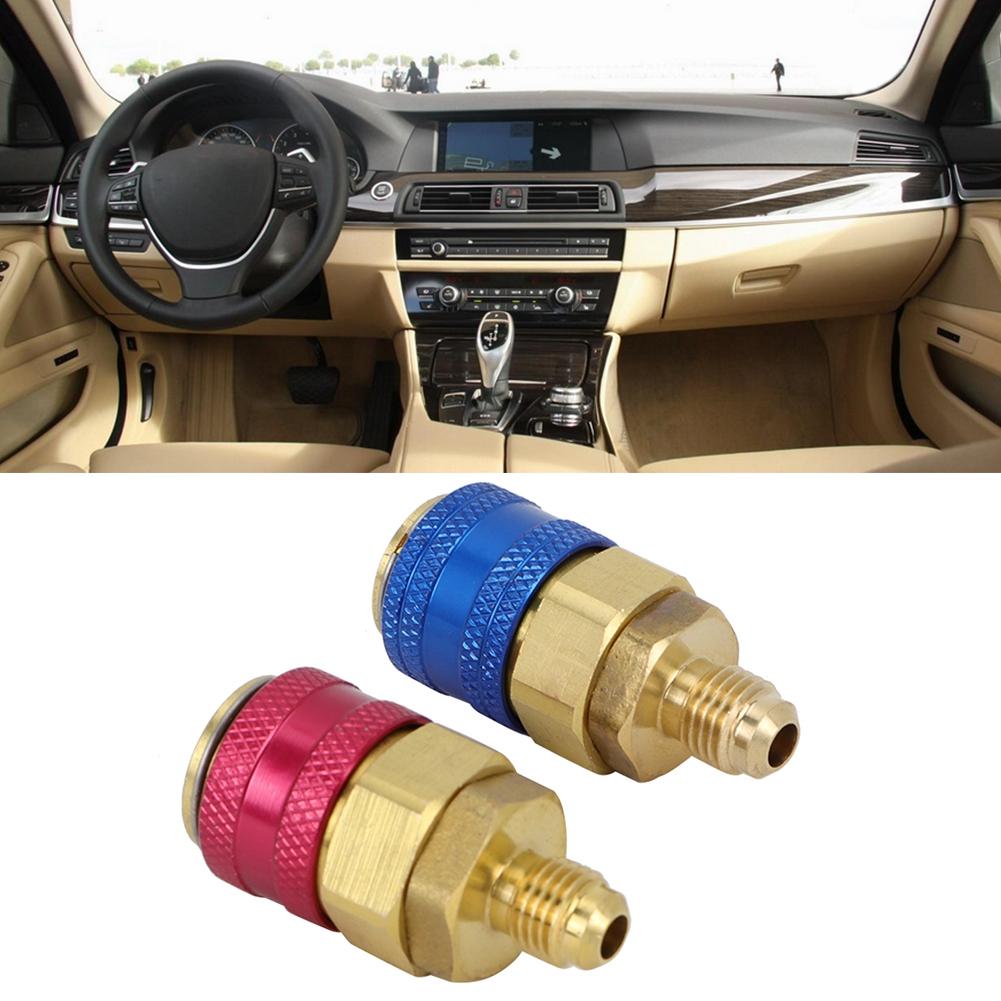 2Pcs Car Air Quick Coupler Connector for R134A High Low Red Blue Side