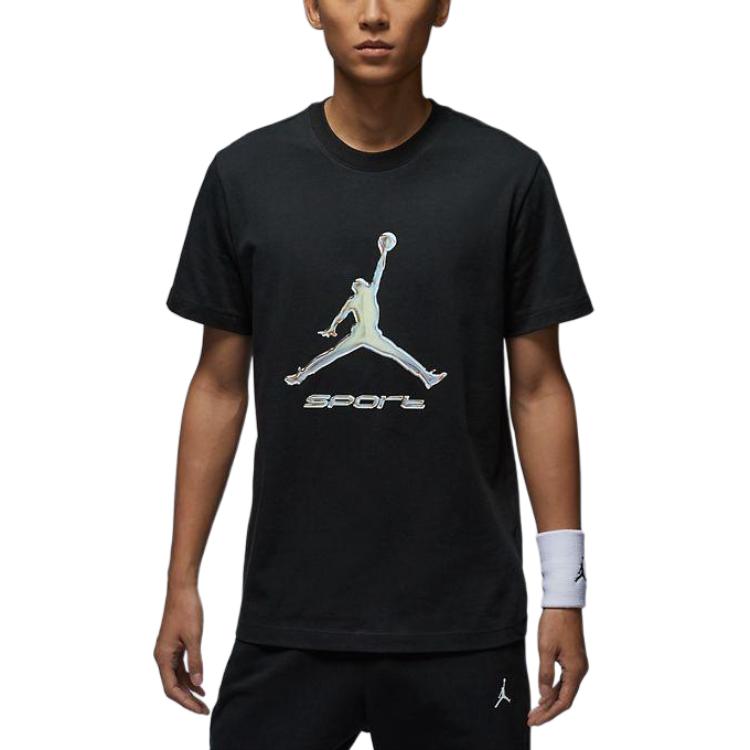 Jordan Спортивная серия Дышащая Быстросохнущая Надпись Удобная Футболка с коротким рукавом Мужские топы Черный HQ7985-010