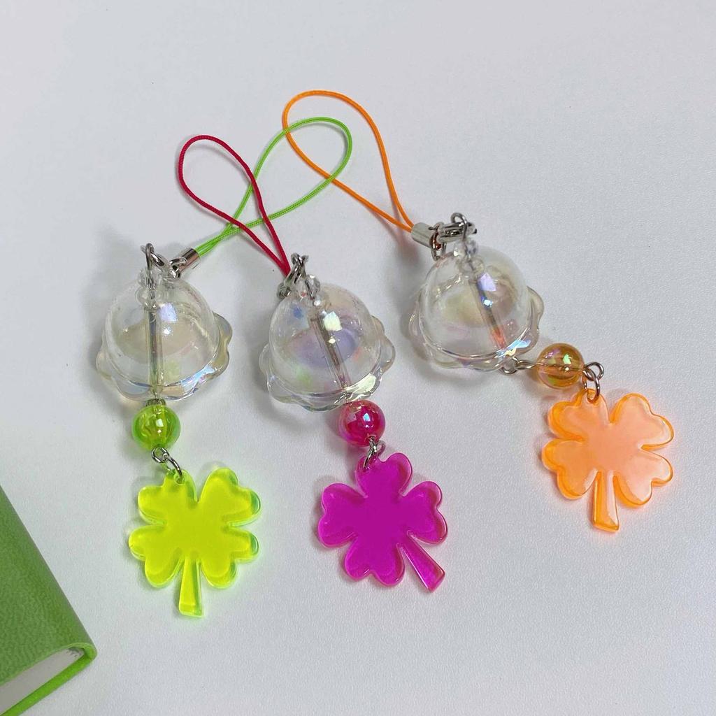 Fashionable Luck Clovers Charm Sturdy Acrylic Phone Chain Four Leaf Clovers Chimes Pendant for Mobiles Decoration