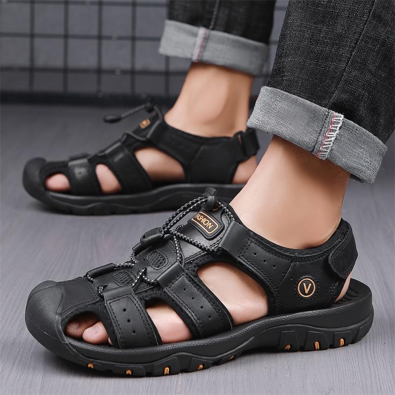 Летние мужские сандалии из натуральной кожи, мужская повседневная обувь, уличные мужские кожаные сандалии для мужчин, пляжная обувь, римская обувь, большие размеры 38-48