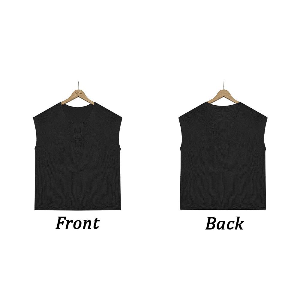 Summer V-neck Solid Color Open Short Sleeve Loose Plus Size Pullover Knit Sweater