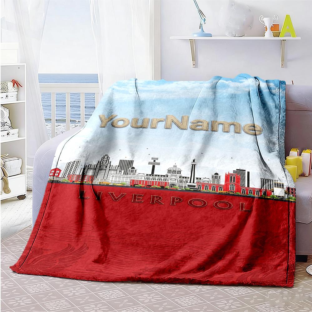 Liverpool Customize Text Blanket Gift Personalized Blanket Soft Warm Cozy Throw For Bedding Office Chair Home Decor Picnics All-Season Use
