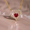 S925 Sterling-silver Necklace Double Heart Cupid Ruby Love Heart Pendant Clavicle Chain