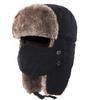 Outdoor Unisex Winter Warm Flight Cap with Ear Flaps Pilot Cap Cold Weather Hat with Mask Windproof Trapper Hat (Connectile) (Black)