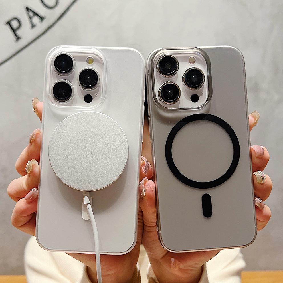 Совместимо с Apple iPhone 16 Pro Max: Прозрачный Магнитный Матовый Защитный Чехол