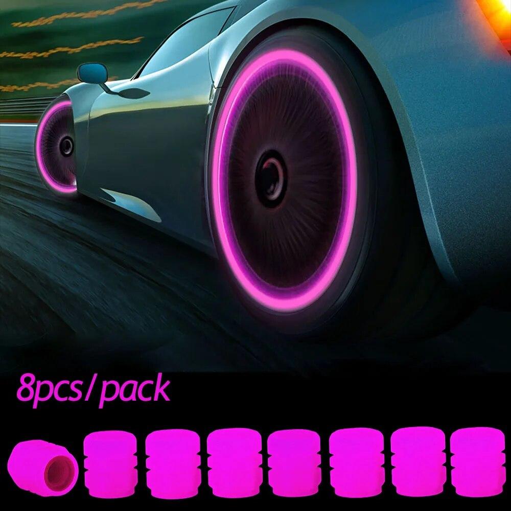 4 шт. светящиеся колпачки для автомобильных клапанов, флуоресцентные ночные светящиеся автомобильные, мотоциклетные, велосипедные, колеса для шин, ступицы, светящиеся колпачки для штока клапана, декор