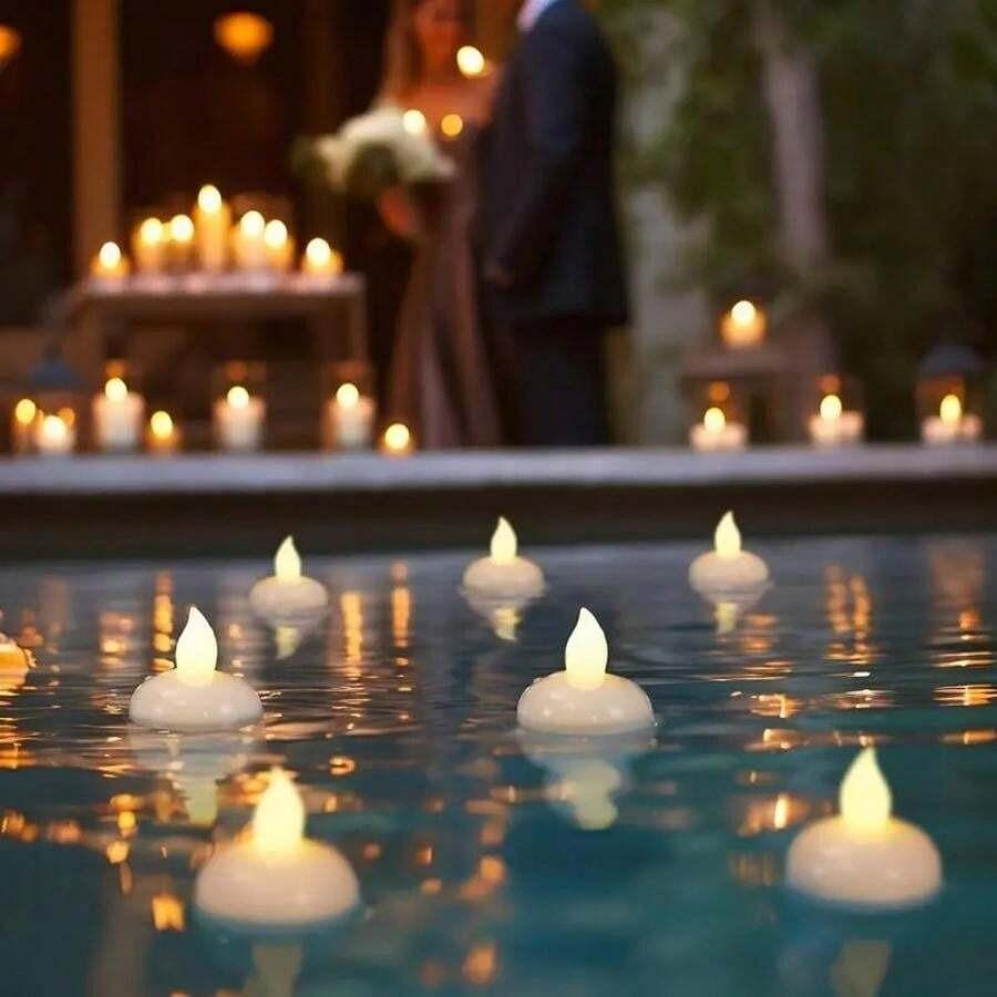 12pcs Flameless Waterproof LED Floating Tea Lights, Flickering Wish Candles,Suitable for Valentine's Day,Wedding,Party,Vase,Pond