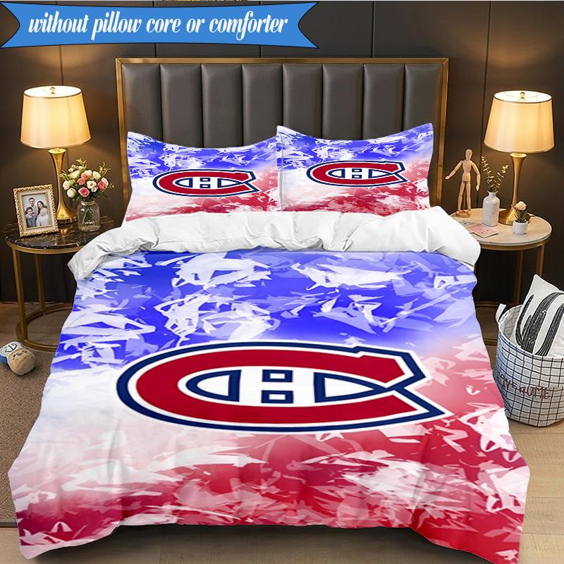 3PCS Montreal Canadi-ens Hockey Team Bedding Set,Including 1pc Duvet Cover And 2pcs Pillowcases Perfect for Bedroom, Dormitory, Fan Christmas gift